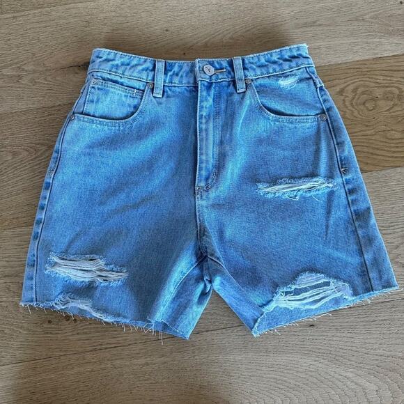 Abrand Pants - Abrand - Claudia Cut Off Distressed Denim Shorts in Blue